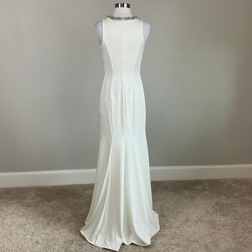 Mac Duggal 49093 White Evening Gown Beaded Neck Sleeveless Mermaid Dress Size 0 - Picture 7 of 13